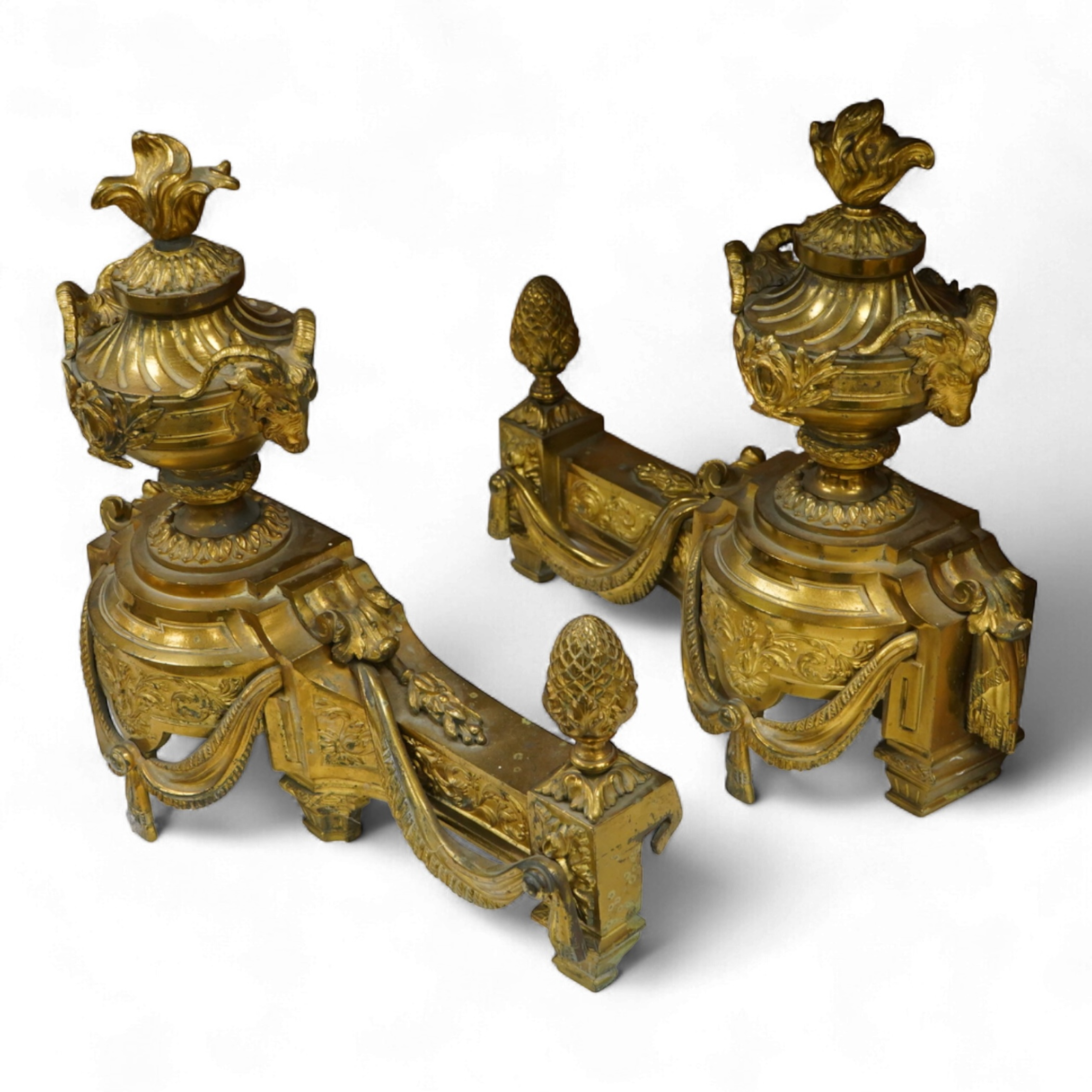 A pair of 19th century French ormolu Chenet. 38cm high x 39cm wide